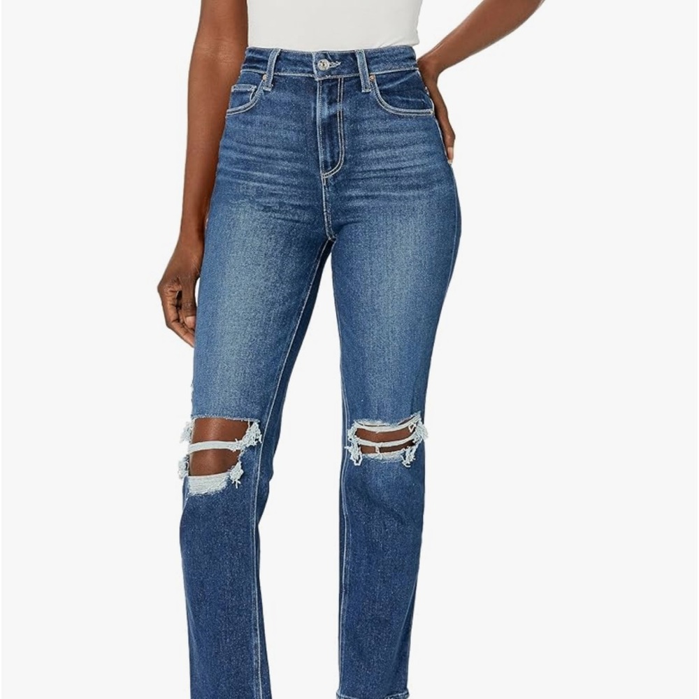 NEW💙PAIGE Stella High Rise Modern Straight Leg Jeans Soleil Destructed Size 32